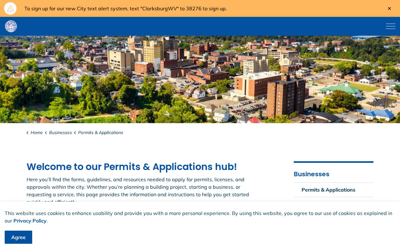 Clarksburg street directory city permit applications