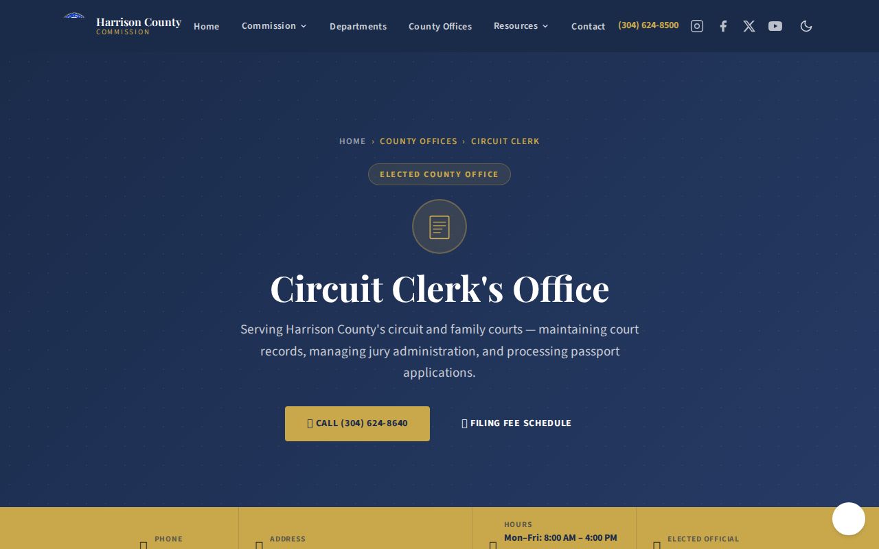 Harrison County Circuit Clerk records page for Clarksburg