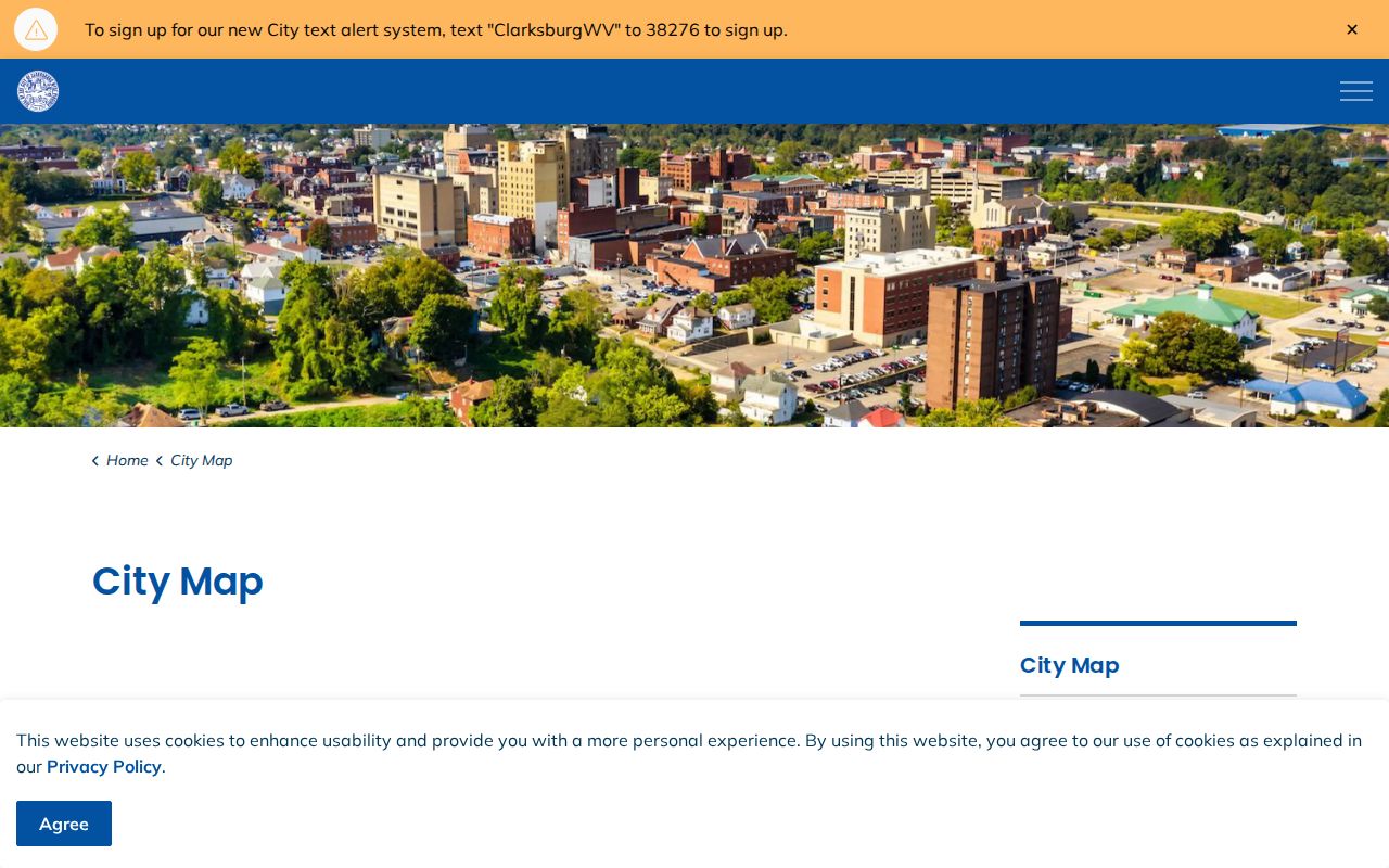 Official Clarksburg city map used to compare ZIP codes with municipal limits